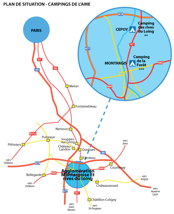 Plan situant les campings de l'AME